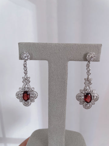 【BT】S925 silver dangling fancy garnet with zircornia earring