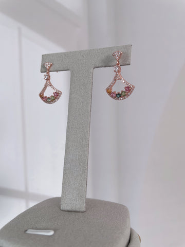S925 silver dangling fancy tourmaline with zircornia earring