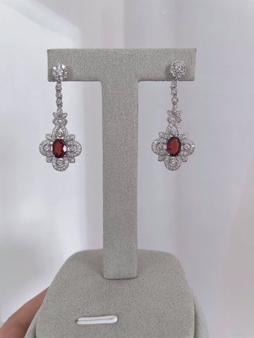 【BT】S925 silver dangling fancy garnet with zircornia earring