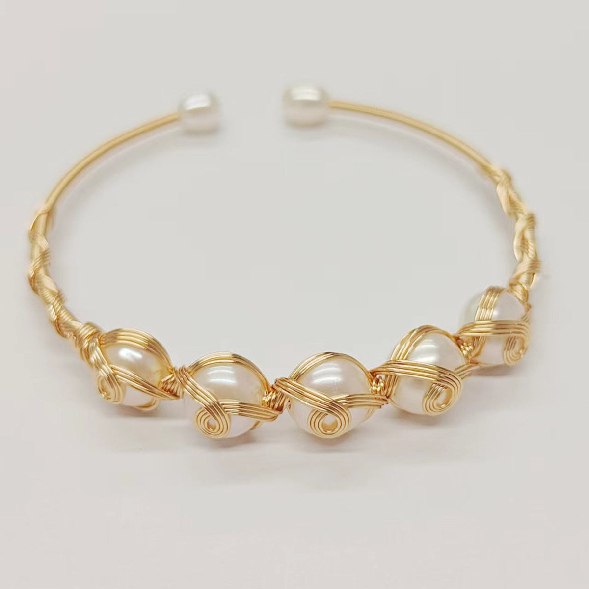 Wire wrapping Freshwater Pearl Bangle