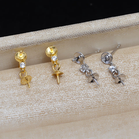 Double Pearl 925 Sterling Silver Earring Accessories (Pearls Not Included)