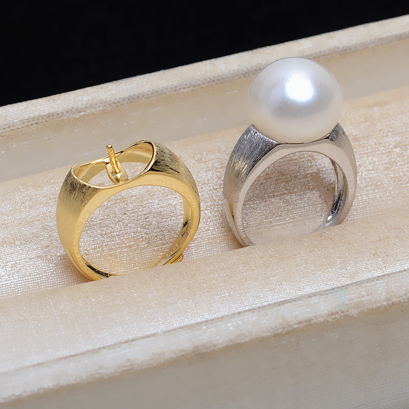 Brushed Ring 925 Sterling Silver Accessories 14-16mm (Pearls Not Included)