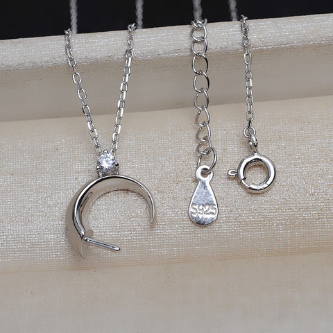 Moon Shape Pearl Necklace 925 Sterling Silver Accessories 45cm (Pearls Not Included)