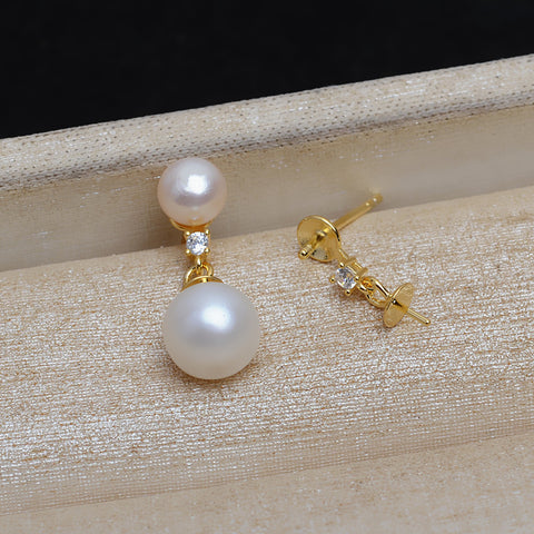 Double Pearl 925 Sterling Silver Earring Accessories (Pearls Not Included)