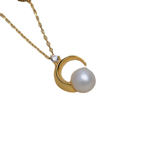 Moon Shape Pearl Necklace 925 Sterling Silver Accessories 45cm (Pearls Not Included)