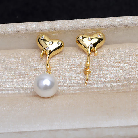 Heart Shape Earrings 925 Sterling Silver Accessories 10-12mm (Pearls Not Included)