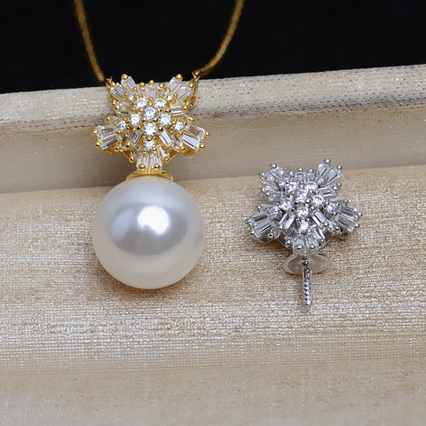 Snowflake Pendant 925 Sterling Silver Pearl Accessories 12-16mm (Pearls Not Included)