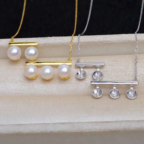 Balance Beam Pendant Necklace 925 Sterling Silver Accessories 45cm/7-8mm (Pearls Not Included)