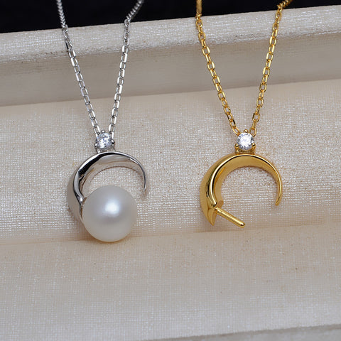 Moon Shape Pearl Necklace 925 Sterling Silver Accessories 45cm (Pearls Not Included)