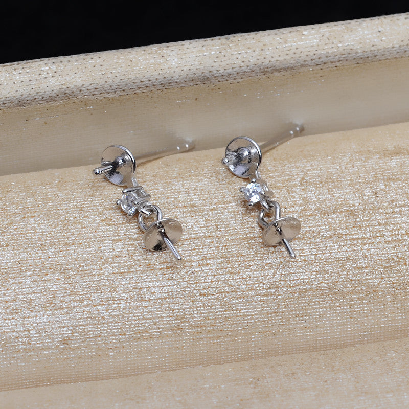 Double Pearl 925 Sterling Silver Earring Accessories (Pearls Not Included)