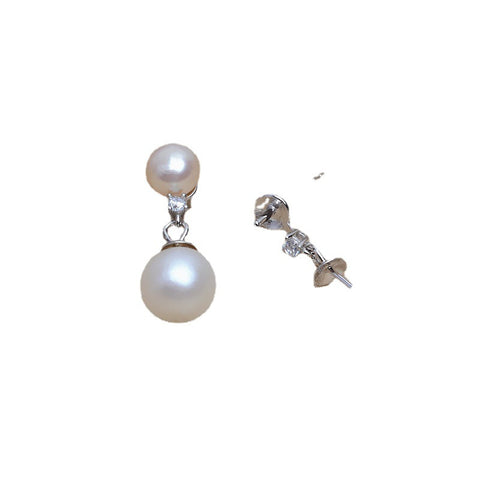 Double Pearl 925 Sterling Silver Earring Accessories (Pearls Not Included)