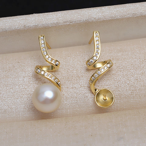 Single Pearl Earrings 925 Sterling Silver Accessories 7-9mm (Pearls Not Included)