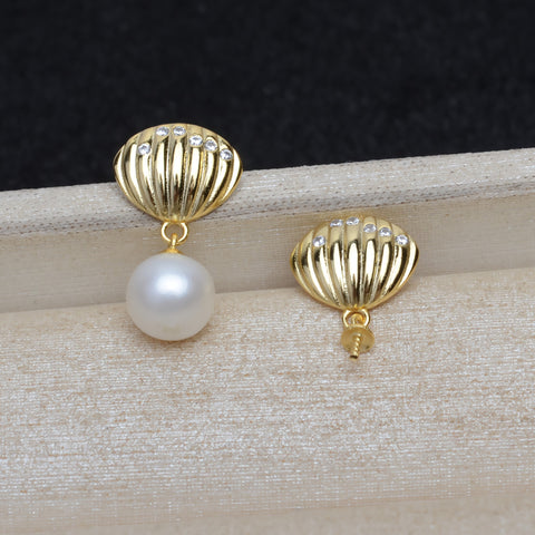 Shell Earrings 925 Sterling Silver Accessories 8-12mm (Pearls Not Included)