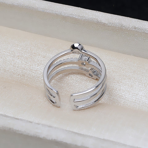 Three Row Ring 925 Sterling Silver Accessories 6-8mm (Pearls Not Included)