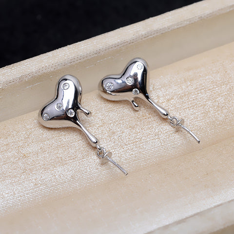 Heart Shape Earrings 925 Sterling Silver Accessories 10-12mm (Pearls Not Included)