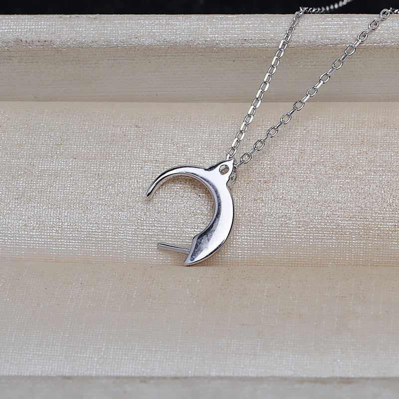 Moon Shape Pearl Necklace 925 Sterling Silver Accessories 45cm (Pearls Not Included)