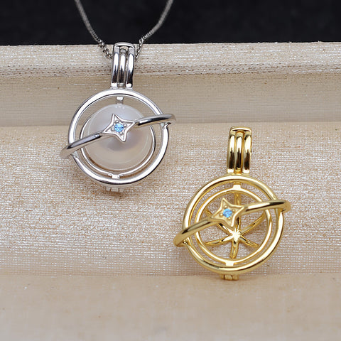 Planet Pendant 925 Sterling Silver Pearl Cage Accessories 7-8.5mm (Pearls Not Included)