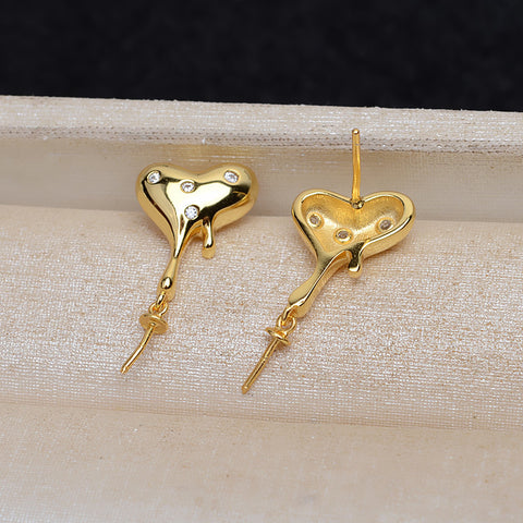 Heart Shape Earrings 925 Sterling Silver Accessories 10-12mm (Pearls Not Included)