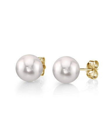 7.0-7.5mm White Akoya Round Pearl Stud Earrings