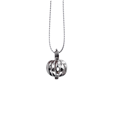 Halloween Scary Pumpkin Pendant Necklace Pearl Cage S925 Silver（Not including the pearls）